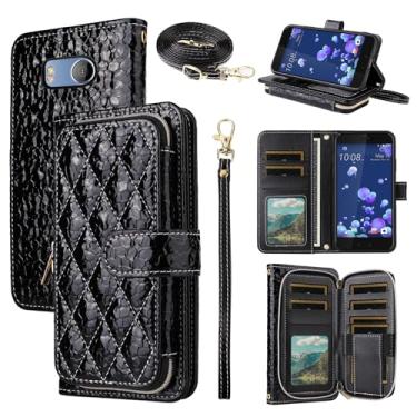 Imagem de Furiet Argyle Capa carteira para HTC U11 com alça transversal/alça de pulso mais de 10 compartimentos para cartão de couro PU de luxo com zíper bolsa à prova de choque porta-cartões acessórios capa de