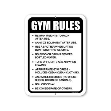 Imagem de Honey Dew Gifts, Regras de academia, 22,8 cm x 30,5 cm, feito nos EUA, placa de metal, placas de parede para casa, placas de ginástica, decoração de sala de treino, decoração de academia para casa, decoração de caverna masculina, decoração de garagem para homens