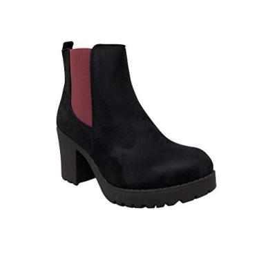 Imagem de REFRESH CLUB-01 Calcanhar grosso feminino sem cadarço, Black/Wine, 11