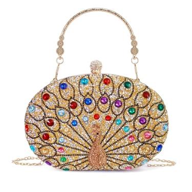 Imagem de YAPAIOU Bolsas femininas de strass para noite bolsa clutch transversal e bolsa de ombro para festa de casamento à noite, Dourado