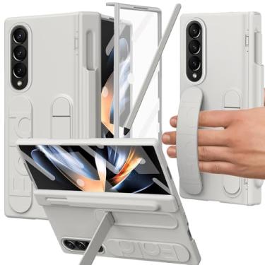 Imagem de YQODSZ Capa para Samsung Galaxy Z Fold 3 com suporte para caneta S e caneta Stylus, capa com suporte Z Fold 3 com alça de mão, proteção de dobradiça, protetor de tela, borda elevada para Z Fold 3