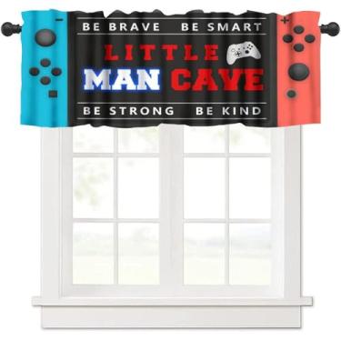 Imagem de Yearn Jear Sanefa de janela para jogos, meninos, meninas, azul, vermelho, colorido, controle de jogo, sanefa, tratamentos, meia cortina, top curto para quarto, cozinha, sala de estar, 137 x 45 cm