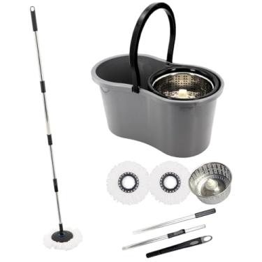 Imagem de Importado - Mop com Balde Giratório Cesto em Inox, 9 Litros, Esfregão para Limpeza Lava e Seca com 2 Refis de Microfibra