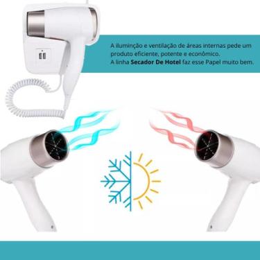 Imagem de Secador 110V de Parede Branco Compacto para Hotéis com Função Quente e