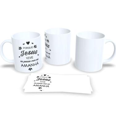 Imagem de Caneca Evangelica de Porcelana Personalizada Religião Cristã Ele Vive