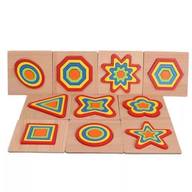 Imagem de EUKVYQPX Montessori geometria placa cognitiva, 10pcs madeira colorida forma classificação quebra-cabeça sensorial brinquedo ensino AIDS