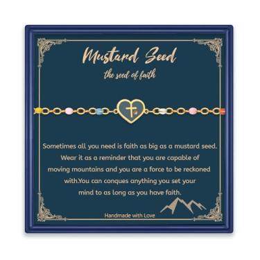 Imagem de AINILOVE Pulseira dourada de montanha, sol, lua, coração/cruz, semente de mostarda, presentes católicos, cristãos, religiosos, presentes de confirmação de Páscoa, para mulheres, adolescentes, semente