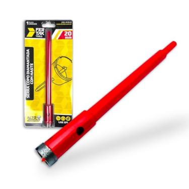 Imagem de Serra Copo 20 mm Diamantada - C/Haste e Pino Guia Fertak Para Granito Porcelanato Mármore para Pedreiros Cor Vermelha Original Cód - 299020