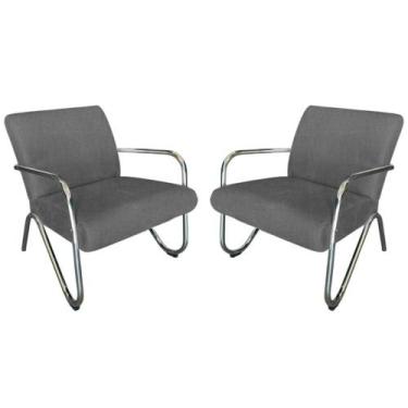 Imagem de Kit 2 Poltronas Decorativa Bela Linho Cinza Braço Cromado Mz Decor - M
