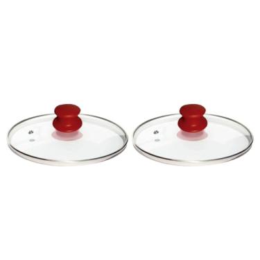 Imagem de Kit 2 Tampa De Vidro Temperado 36 Cm Para Panelas E Frigideiras Pomel Puxador de Plástico ou Madeira (Pomel de baquelite vermelho)
