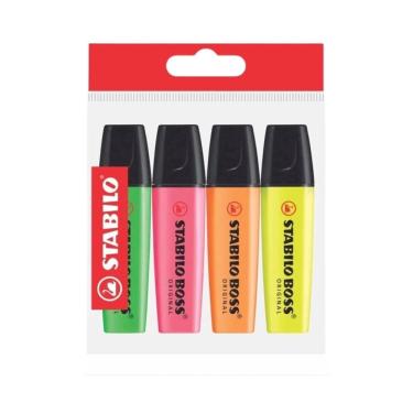 Imagem de Kit 4 Marca Texto Stabilo Boss Neon Fluorescente Blister - Stabilo