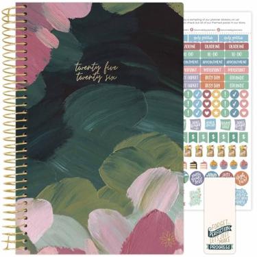Imagem de bloom daily planners Agenda do ano acadêmico 2025-2026 (julho de 2025 a julho de 2026) - Agenda A5 semanal e mensal Agenda Agenda Livro com adesivos - 14 cm x 21 cm - Traços de tinta esmeralda