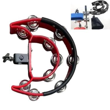 Imagem de TUOREN Hi Hat Tambourine Half Moon Drum Mount com sinos de fileira dupla e parafuso de olhal de montagem para kit de bateria acessórios de percussão - vermelho