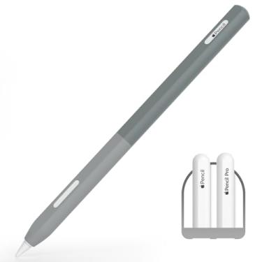Imagem de AZF Capa de cor gradiente para Apple Pencil Pro e Apple Pencil 2ª geração, capa de silicone dividida conforto perfeito, carregamento magnético e toque duplo (cinza)