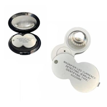 Imagem de Lupa de Bolso com LED, 40x25mm, para Joias e Identificação de Moedas, Preta e Branca