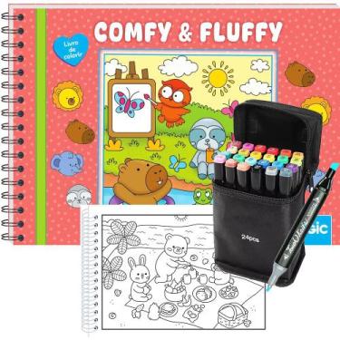 Imagem de Kit Livro De Colorir TikToker Comfy and Fluffy Red 48 Desenhos + 24 Ca