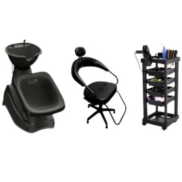 Imagem de Kit lavatório ágata + Cadeira de Salão + Carrinho Cabelo - Varios