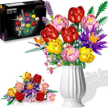 Imagem de Conjunto de construção CUBIMANA Flowers Bouquet com 976 peças para mais de 8 anos
