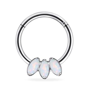 Imagem de Ruifan 20G 18G 16G Anéis de nariz de titânio para mulheres coroa quadrada CZ folha clicker articulado septo nariz anel lábio hélice cartilagem argola brinco daith torre concha corpo piercing joias