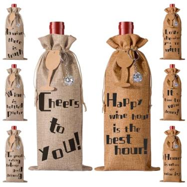 Imagem de Gpurplebud Sacos de presente de vinho, 8 unidades de sacos de presente de garrafa de vinho, sacos reutilizáveis de 750 ml com 8 etiquetas de cordão e 8 chaveiros de bola de discoteca, sacos de vinho