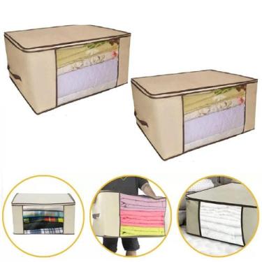 Imagem de 2 Organizador Saco Guarda Roupas De Cama Porta Edredon 90L - Ami, Bege