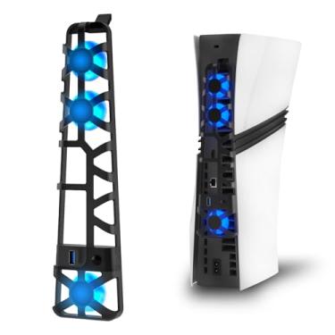 Imagem de HEATFUN PS5 Pro Cooling Fan with LED Light, Built-in 3 Cooling Fans for Overheat Protection, USB 3.0 Passthrough, Ultra-Quiet Design, Essential PS5 Pro Accessories for Gamers (Black)