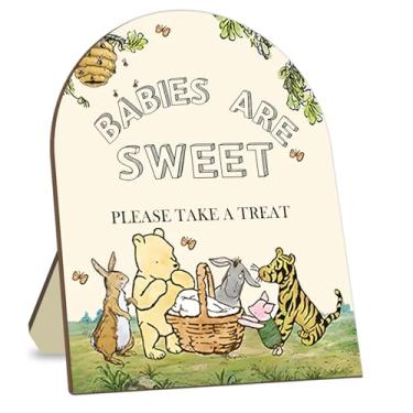 Imagem de Hatzelou Placa De Boas-Vindas Clássica Do Chá Bebê Ursinho Pooh, "Os Bebês São Fofos, Por Favor, Peguem Um Petisco", Com Animais Fofos Para Bebê, Suprimentos Decoração Festa Aniversário 9 * 11 Pol.