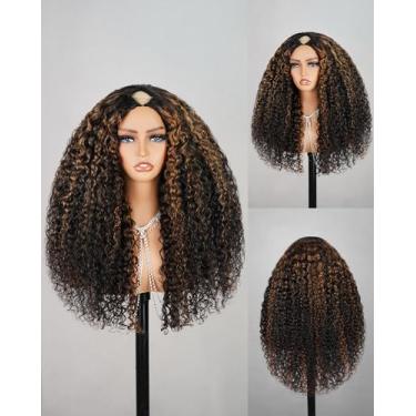 Imagem de MEGALOOK Peruca De Cabelo Humano Com Parte Em V, 12A, Cacheada, Sem Cola, Com Mechas, Parte Em U, Densidade 180%, Ideal Para Mulheres, Sem Costura E Sem Cola, 24 Polegadas, Fb30#