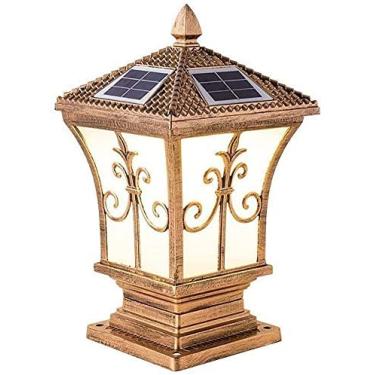 Imagem de CUTPOIY Lâmpada de poste de alumínio solar estilo europeu luz de paisagem criativa ao ar livre à prova d'água pilar jardim iluminação coluna ferrugem IP55 decoração villa lanterna de gramado de vidro