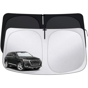 Imagem de Para-brisa para Audi Q7 2016-2025, persianas de janela dianteira, ajuste personalizado para Q7, protetor solar de carro dobrável com para-sol de volante para bloquear UV manter o carro fresco