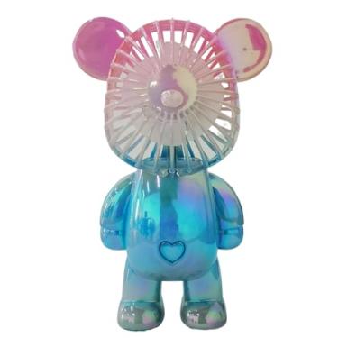 Imagem de Credelin Ventilador de urso fofo portátil, mini ventilador portátil com 3 velocidades, pequeno recarregável, sem fio, alimentado por bateria, pessoal para viagens, crianças, adultos (rosa azul)