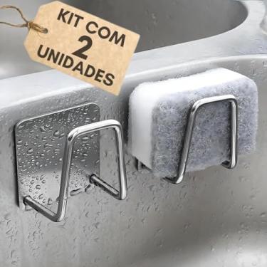 Imagem de Kit com 2 Suporte de Esponja Gancho Pia Aço Inox Louça Cozinha Inoxidável Suporte para Sabonete Pia de Cozinha Adesivo para Bucha - IT