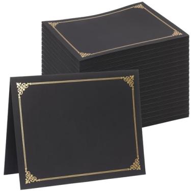 Imagem de Suporte de certificado, capa de diploma borda de folha dourada, para certificados de tamanho carta 21 x 28 cm, cartolina, documentos de documentos, preto (preto 50 unidades)