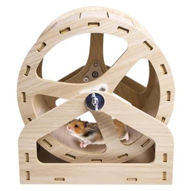 Imagem de Hamiledyi Roda de madeira para hamster, roda de exercícios para pequenos animais de estimação, roda silenciosa para gerbil, ratos, hamster sírio anão (21 cm)