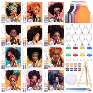 Imagem de Sherr 96 peças, 12 conjuntos de tela pré-desenhada, kit de pintura para artesanato, sorvete e pintura para adultos, pré impressa, lembrancinha de pintura em tela para presentes virtuais de aniversário