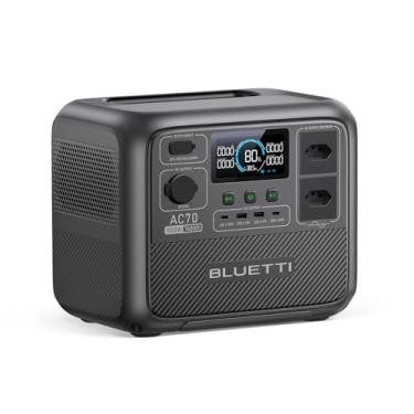 Imagem de BLUETTI AC70 Estação de Energia Portátil, 768 Wh Bateria de Reserva LiFePO4 com 2 Saídas CA de 120V / 1.000 W (2.000 W Power Lifting), 100 W Tipo C, Gerador Solar para Viagens, Falta de Energia