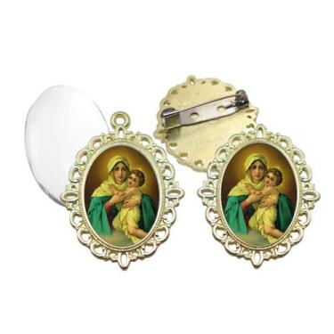 Imagem de Broche com Relicario Dourado Santa Mãe Rainha Terno Noivo lapela Quali