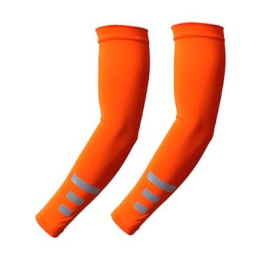 Imagem de Colaxi Mangas de braço de resfriamento, 1 par de manguitos respiráveis ​​com proteção UV para passeios de barco, pesca, corrida, esportes e acampamento, Laranja Reflexivo