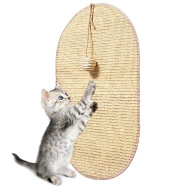 Imagem de Almofada de sisal natural para gatos, tapete de parede para arranhar, resistente ao desgaste, protetor de sofá de parede antiarranhões (cor primária de sisal, 59,9 cm C x 36 cm L, elíptico, 1 peça)
