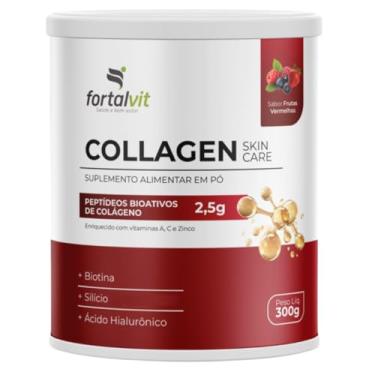 Imagem de COLLAGEN SKIN - 2,5g Colágeno Verisol, Silício, Biotina, Ácido Hialurônico, Vitaminas A, C e Zinco, Frutas Vermelhas, em Pó 300g, Fortalvit