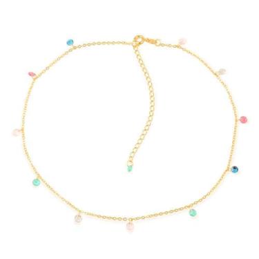 Imagem de Colar Dourado Chocker Pontos De Luz Coloridos Cristais - Aurearosa