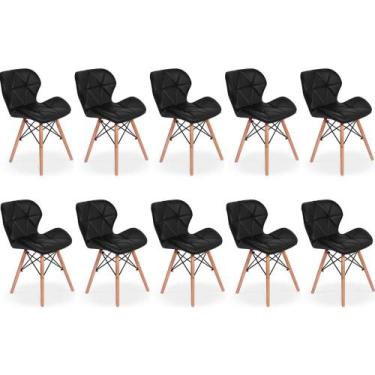 Imagem de Kit 10 Cadeiras de Jantar Charles Eames Slim Wood Estofada - Preto - M