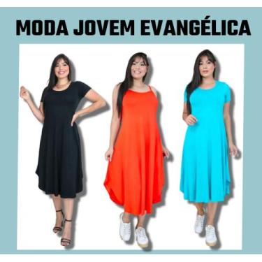 Imagem de Vestido Moda Jovem Evangélico Midi Elegante Assimétrico - Wild, Alcinh