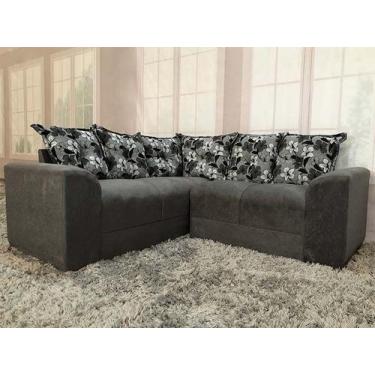 Imagem de Sofá de Canto Belo 5 Lugares Suede Cinza/Floral 605/37 - Casa Mobilare