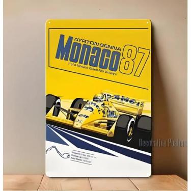 Imagem de Ayrton Senna Monaco 1987 Race Metal Poster Sinal Colecionável 8x12 Pol