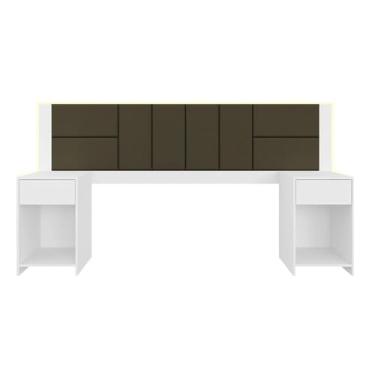 Imagem de Cabeceira Estofada Para Cama Casal Dubai Com Led Bra/mar- M. Arapongas Branco/marrom 04