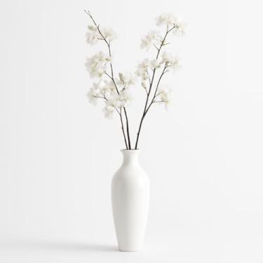 Imagem de Grekywin Hastes artificiais de flor de cerejeira, flores de ameixa falsa, flores de seda branca de 73 cm, conjunto de 3 ramos para decoração de casa