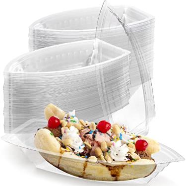 Imagem de ZEAYEA 120 Pack Banana Split Boat Plate, 12 oz Disposable Plastic Food Boats, Food Grade Ice Cream Sundae Serving Bowls for Snack, Salad, Chip, Dessert Bowls for Party, Restaurants, Home