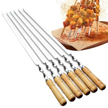 Imagem de Espetos Para Churrasco - Espetos Para Churrasco | 6 Peças Aço Inoxidável Longos Para Churrasco Cozinha Ao Ar Livre Vegetais Carne Camarão