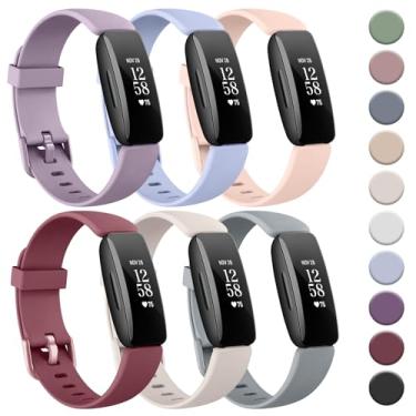 Imagem de Tobfit Pacote com 6 pulseiras esportivas compatíveis com Fitbit Inspire 2 para mulheres e homens, pulseiras de substituição de silicone macio à prova d'água, compatíveis com Fitbit Inspire 2/Fitbit Ace 3, azul claro/roxo taro/rosa claro/vermelho vinho/cinza/luz das estrelas